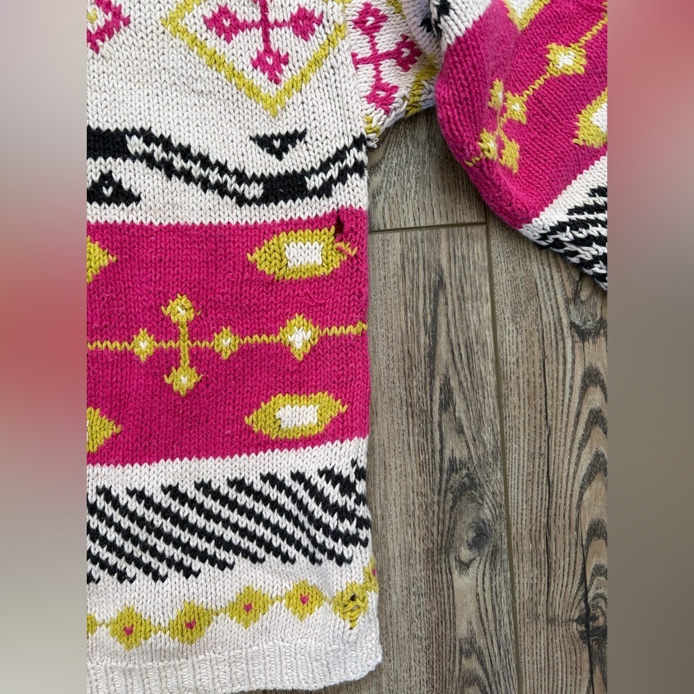 Vintage Forenza Sweater M Pink Geometric Knit 90s Chunky Ramie Cotton - Picture 8 of 13